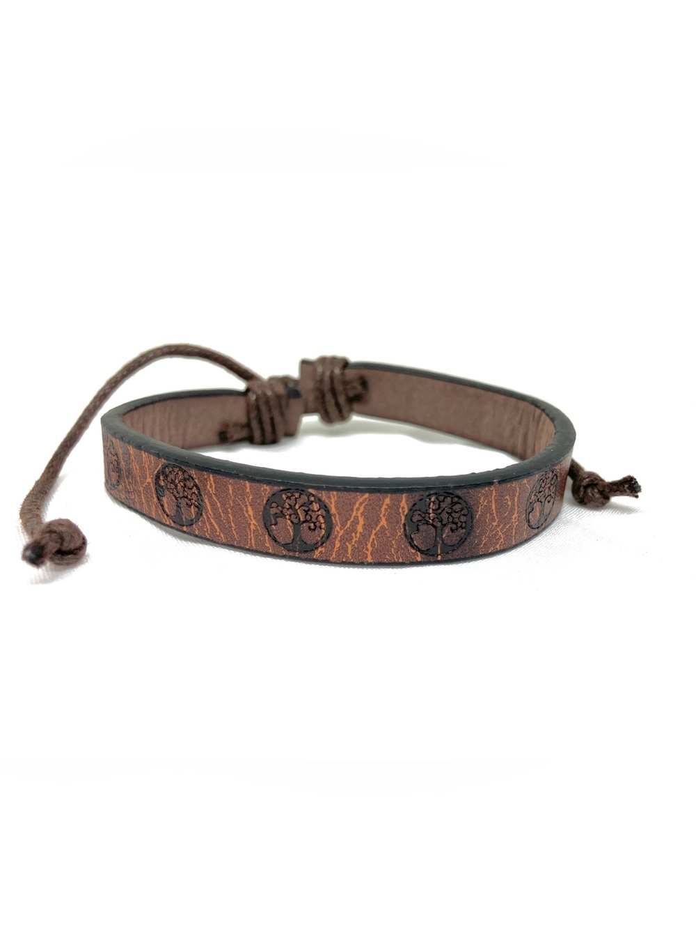 Handmade Braided Leather Bracelet - Dark Brown tree of life
